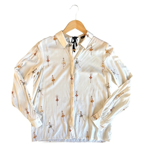 Zara Cream Ballerina Blouse with Tiny Black Bow Tie - Picture 11 of 14